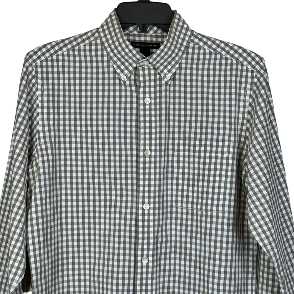 Banana Republic Men Shirt Small Olive Green Gingham Button Down Classic Office
